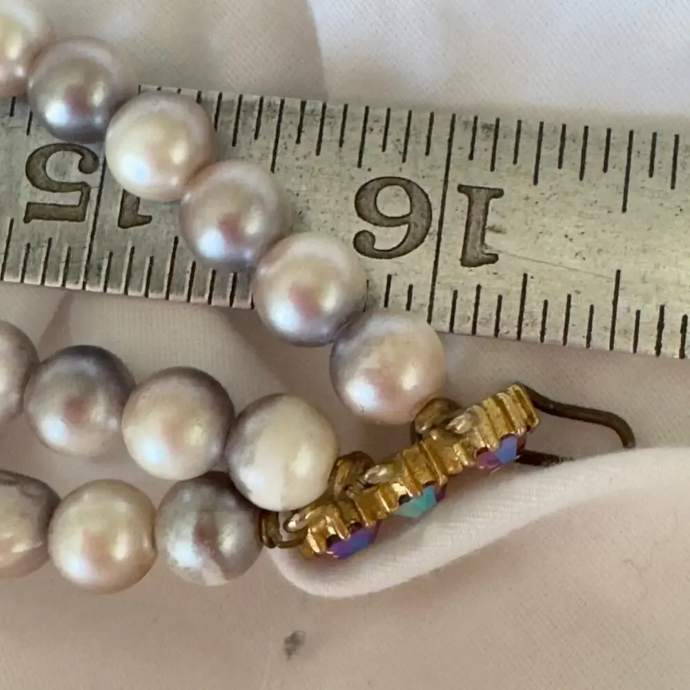 Vintage Baroque Crystal Pearl Triple Strand Citrine Rhinestone 1950s Necklace